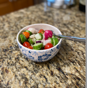 Quick Veggie salad with tahini dressing