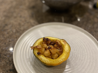 apple and shallot stuffed acorn squash