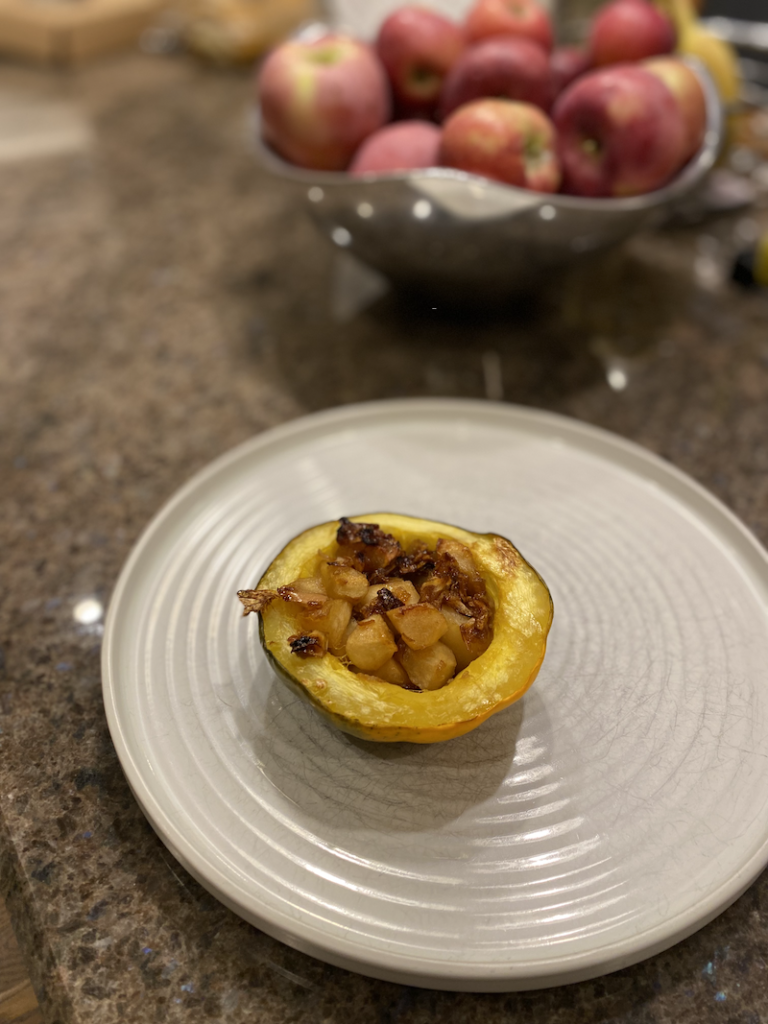 apple and shallot stuffed acorn squash