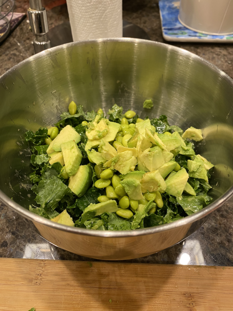 kale with edamame and avocado