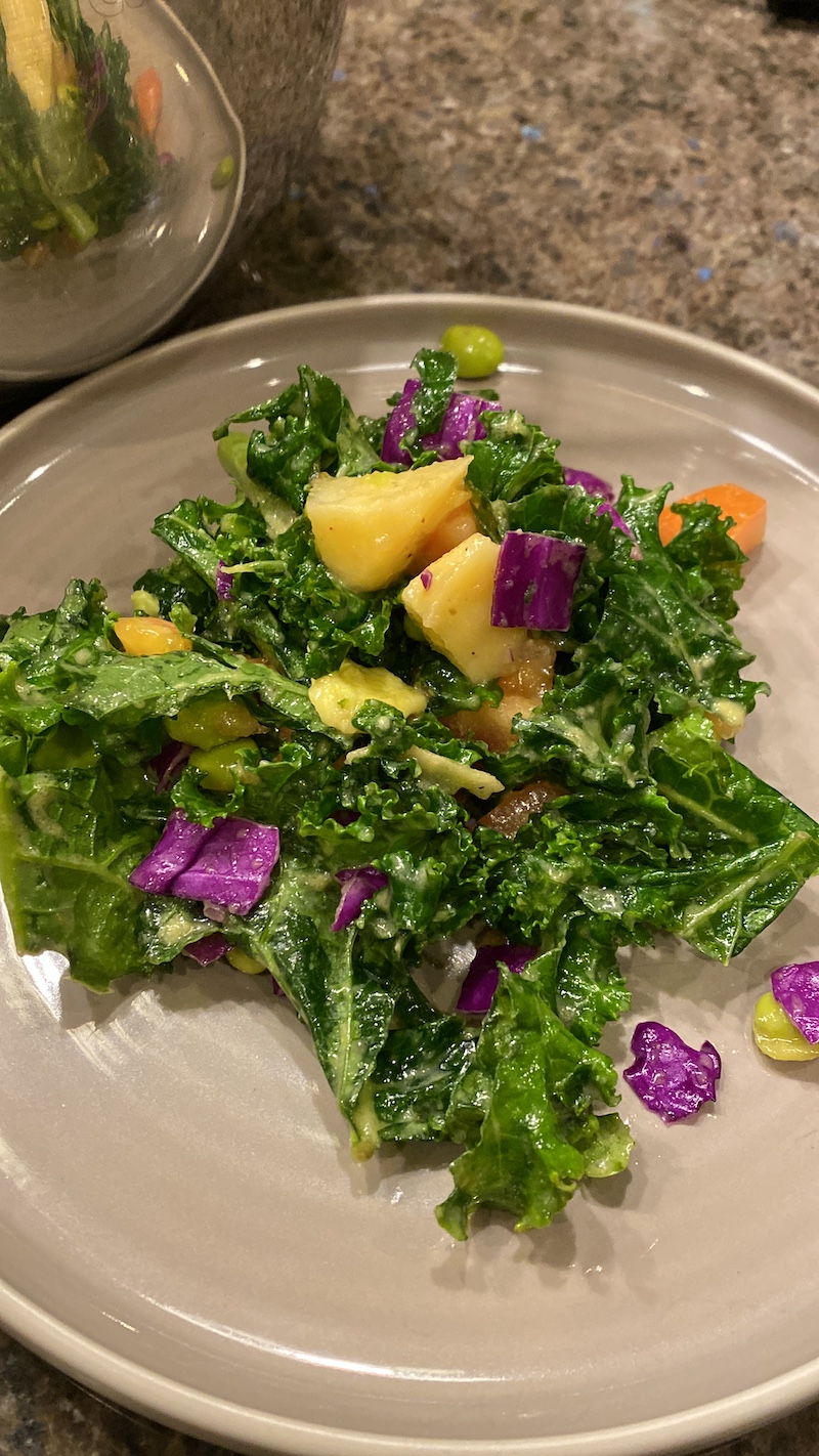 red & green kale salad